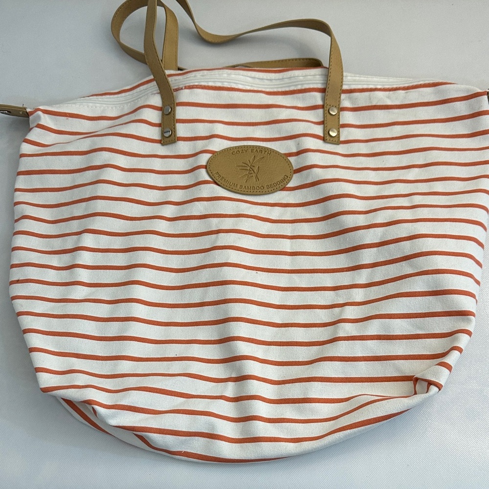 Cozy Earth Striped Tote Bag with Tan Handles